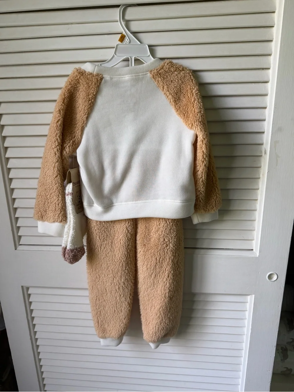 BearPaw Cream and Tan Fuzzy Bear Pajama Set